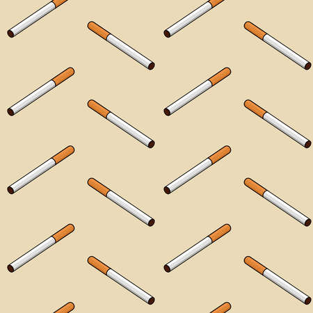 Cigarette Seamless Pattern. Vector illustration with black outline.のイラスト素材