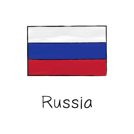 Russian country flag with signature, graphic element. Hand drawn vector illustration in sketch style.のイラスト素材