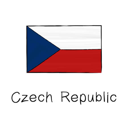 Czech Republic flag with outline and signature isolated on a white background. Hand drawn color vector illustration in sketch style.のイラスト素材