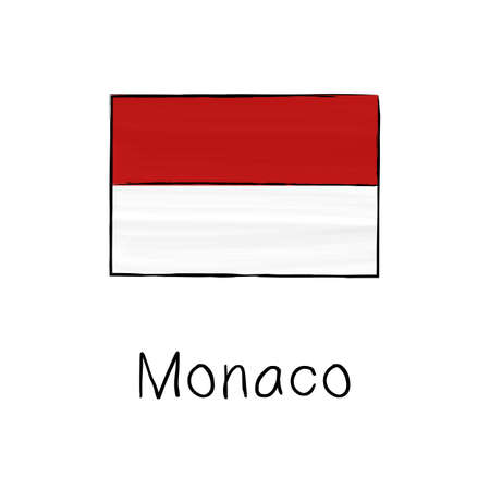 Monaco flag with outline and signature isolated on a white background. Hand drawn color vector illustration in sketch style.のイラスト素材