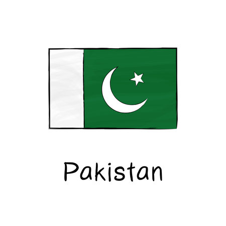 Hand-drawn vector doodle of the national flag of Pakistan. Minimalist cartoon style illustration. Ideal for educational projects, travel design, infographics, and political materials.のイラスト素材