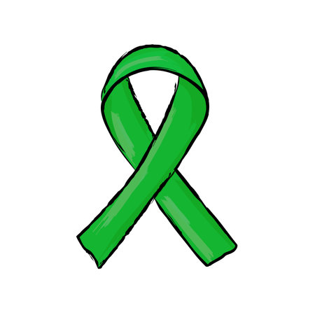 Hand-drawn doodle vector of a green awareness ribbon. Represents mental health awareness and emotional well-being. Great for education, therapy topics, infographics, and health campaignsのイラスト素材