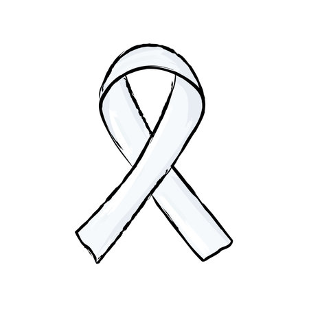 Hand-drawn doodle vector of a white awareness ribbon. Stands for violence against women awareness and prevention. Great for advocacy posters, social campaigns, and gender equality topicsのイラスト素材