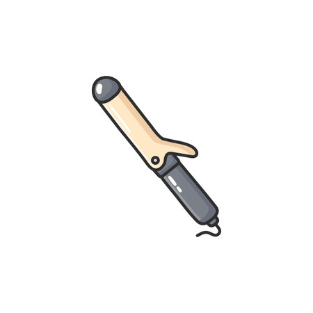 Pastel doodle curling iron vector icon in a clean illustrated style. Hair styling and beauty tool symbol for hairstyling, salon, and self-care projects, web design, apps, social media, and graphic design.のイラスト素材