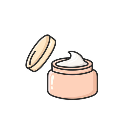 Pastel doodle face cream jar vector icon in a clean illustrated style. Skincare and cosmetic cream container symbol for beauty, wellness, and self-care projects, web design, apps, social media, and graphic design.のイラスト素材