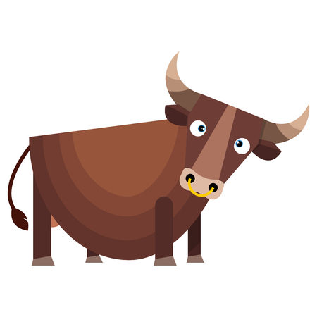 Brown bull with large horns.のイラスト素材
