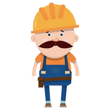 Cartoon builder in flat style. Worker in overalls. Vector illustration isolated on white background.のイラスト素材