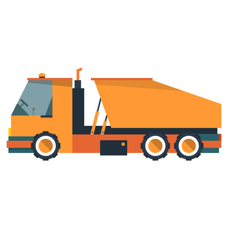 Truck is dump truck. Construction equipment in flat style. Vector illustration isolated on white background.のイラスト素材