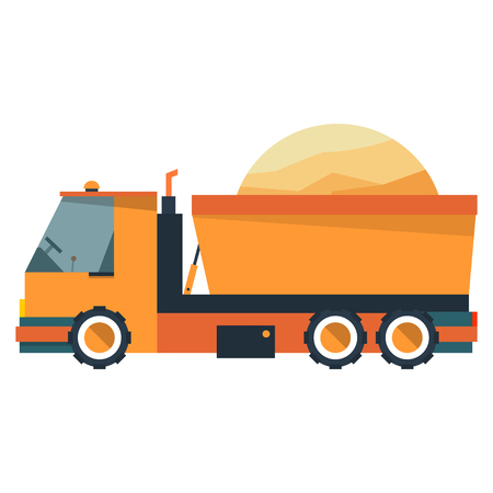 Truck is dump truck. Construction equipment in flat style. Vector illustration isolated on white background.のイラスト素材