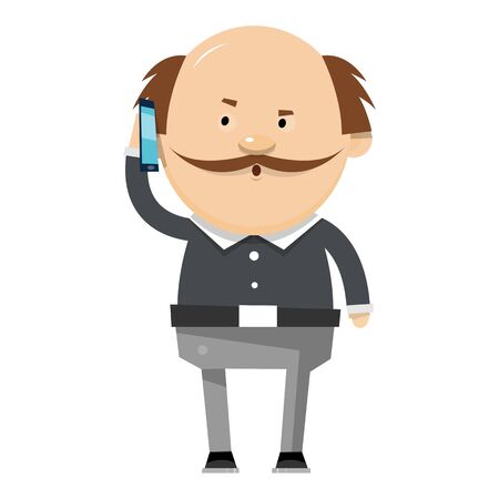 A businessman with a mustache talking on the phone. Vector illustration isolated on white background.のイラスト素材