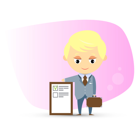Business man in suit on a white background. Asks you to make your choice. Vector illustration.のイラスト素材