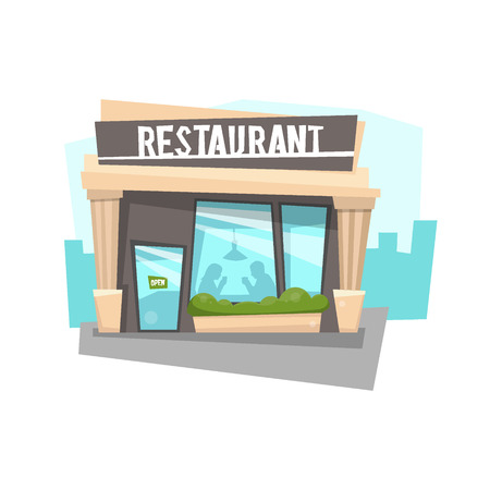 The facade of the restaurant. Flat style. Vector Illustration.のイラスト素材