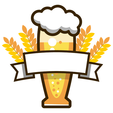 Label beer. Glass of light beer beverage. Vector illustration isolated on white background.のイラスト素材