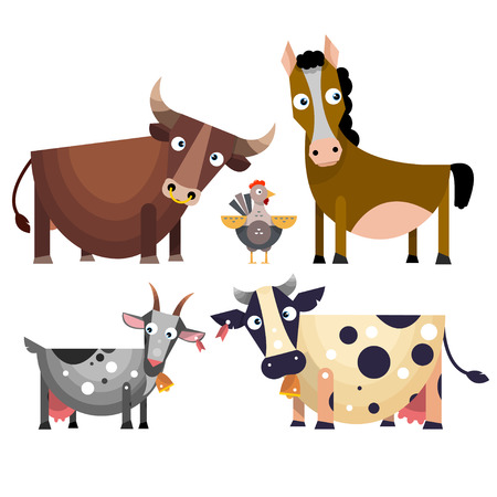 The cartoon farm animals set in flat style. Vector illustration isolated on white background.のイラスト素材