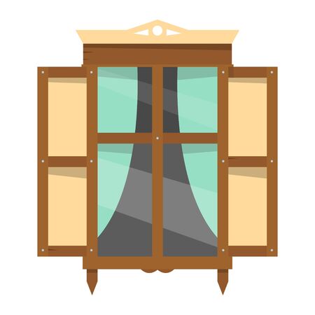 Rustic window with glass and shutters in flat style. Vector illustration isolated on white background.のイラスト素材