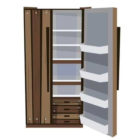 Wooden cartoon fridge in flat style. Vector illustration isolated on white background.のイラスト素材