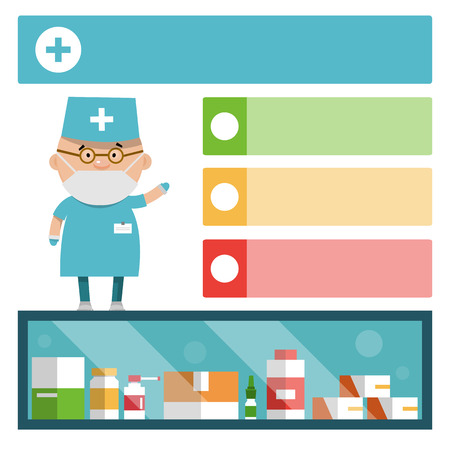 The doctor talks about medication. Medical ad template. Vector illustration for your design.のイラスト素材