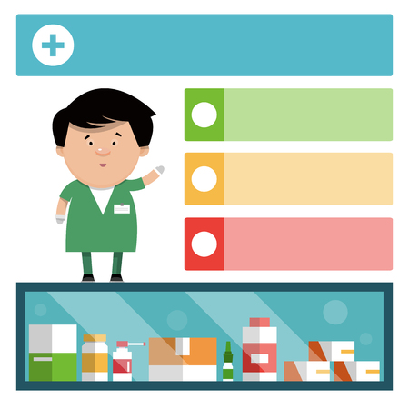 The doctor talks about medication. Medical ad template. Vector illustration for your design.のイラスト素材