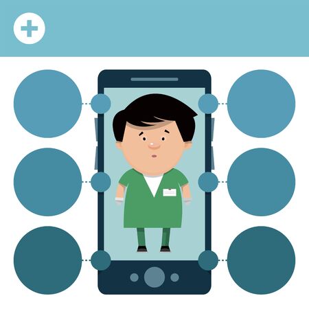 Medical infographics in flat style. The doctor in the smartphone. Vector illustration for your design.のイラスト素材