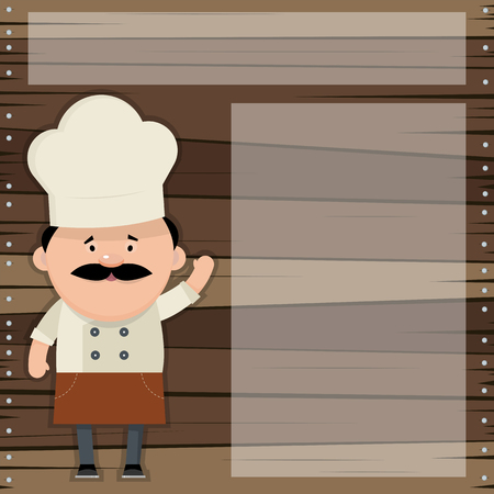 Menu template for your design. Cook on wooden background. Vector illustration.のイラスト素材