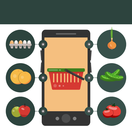 Infographics trade. Food basket. Template for your design. Vector illustration in flat style.のイラスト素材