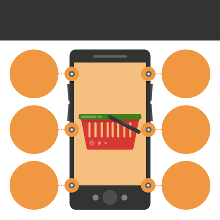 Infographics trade. Food basket. Template for your design. Vector illustration in flat style.のイラスト素材
