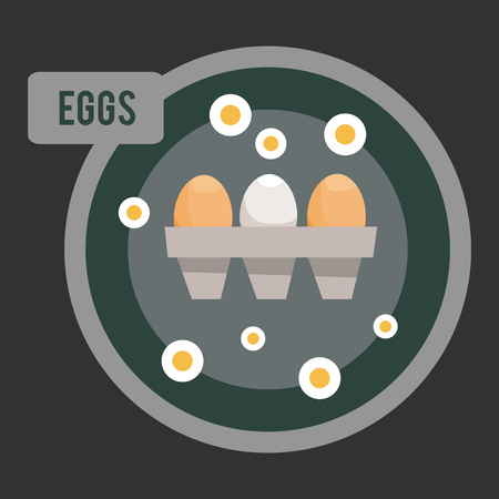 Chicken eggs in flat style. Vector illustration on a dark background. The design for the menu.のイラスト素材