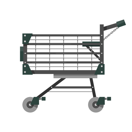 Empty shopping cart in flat style. Equipment for supermarket. Vector illustration isolated on white background.のイラスト素材
