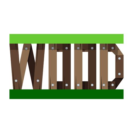 The word Wood is made from stylized wooden letters flat style. Vector illustration isolated on white background.のイラスト素材
