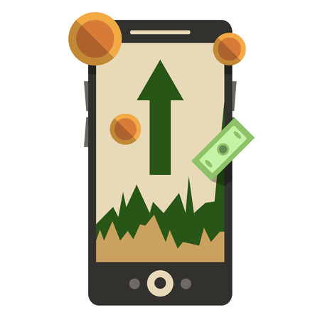A smartphone app for trading on the exchange. Vector illustration isolated on white background in flat style.のイラスト素材