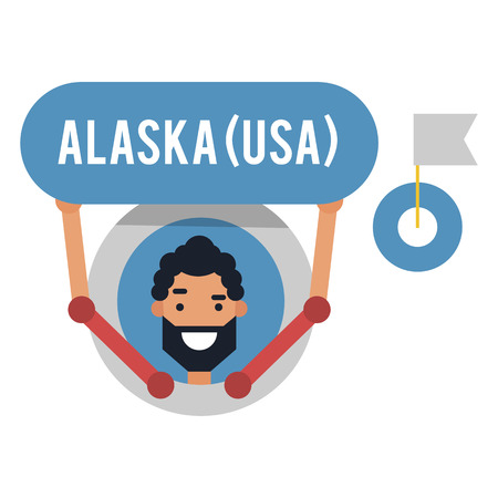Icon cartoon of a man with a sign Alaska. Male avatar in flat style. Vector illustration isolated on white background.のイラスト素材