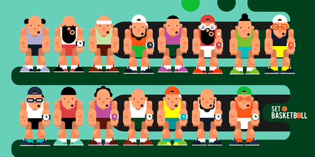 A set of game characters. Team cartoon basketball players for motion design. Vector illustration in flat style.のイラスト素材
