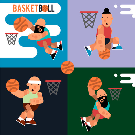 Set cartoon basketball players for motion design. Vector illustration of the play of ball game.のイラスト素材