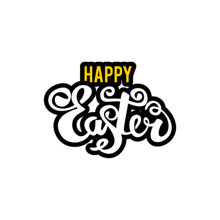 Happy Easter. The text is handmade in the style of the lettering. The greeting card template on a white background. Vector illustration.のイラスト素材
