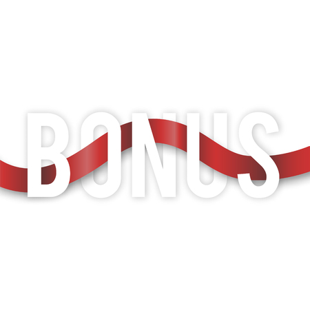 Bonus with red ribbon on white background. The design of the interface icons or banner. Vector illustration.のイラスト素材