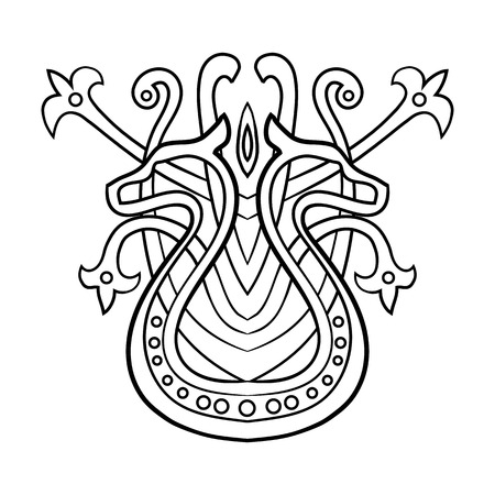 Ethnic abstract pattern with dragons. Vector illustration isolated on white background for tattoo designs or wallpapers.のイラスト素材