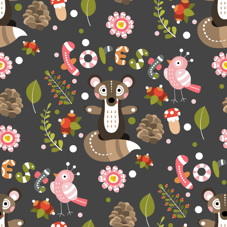 Seamless pattern on a forest theme. Vector illustration for design fabric, children's wallpaper or poster.のイラスト素材