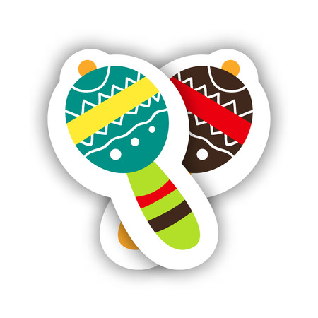 Mexican musical instrument. Hand drawn design stickers maracas. Vector illustration isolated on white background for holiday Cinco de Mayo.のイラスト素材