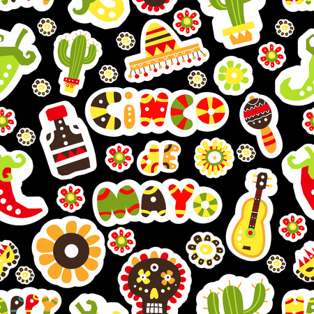 Seamless pattern. Mexican holiday Cinco de Mayo. Hand drawn packaging design or wallpaper. Vector illustration.のイラスト素材