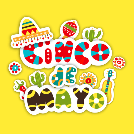 Cinco De Mayo. Hand drawn design of the invitation to the feast. Vector illustration on yellow background.のイラスト素材