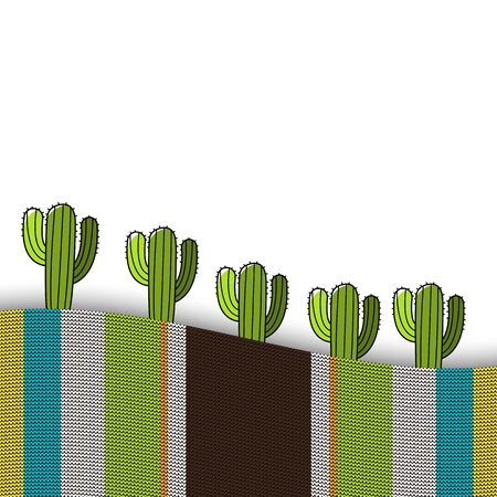 Template design for billboard or banner for the Mexican holiday. Vector illustration with knit scarf and cacti.のイラスト素材