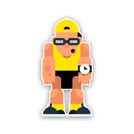 Cartoon funny athlete in the hat and sunglasses. Vector illustration isolated on white background.のイラスト素材