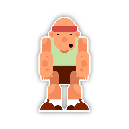 Cartoon funny bald athlete. Vector illustration isolated on white background.のイラスト素材