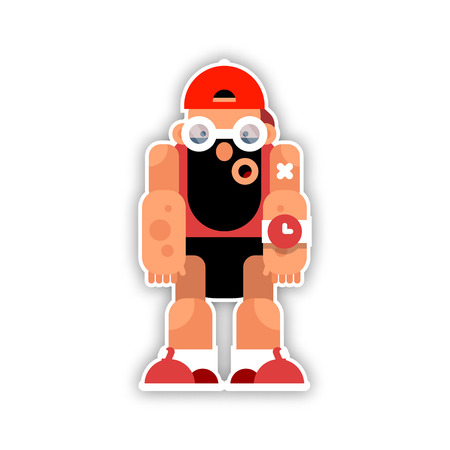 Cartoon funny athlete with a beard. Vector illustration isolated on white background.のイラスト素材