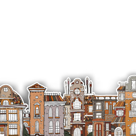 Ancient building on a white background. Design postcards for the cover or poster. Vector illustration.のイラスト素材