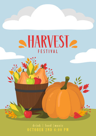 Harvest Festival Poster. card. Banner.のイラスト素材