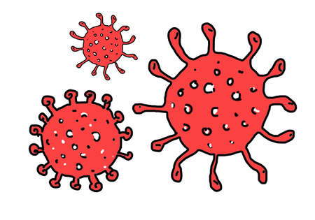 isolated stylized red viruses and microbes for backgroundの写真素材