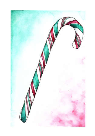 Lollipops watercolor blue and pink for Christmas isolated on a white background. Children's sweets.の写真素材