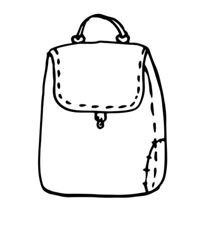 Hand drawn vector sketch Doodle backpacks. Casual Backpack, Fashion Backpack. Vector illustration black line drawing on white background isolated accessory backpack bagのイラスト素材