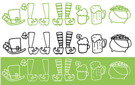 Cartoon template. Decorative symbol. Line symbol. Flat design. Retro doodle gold flyer on green backdrop.のイラスト素材